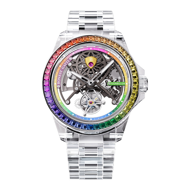 BG7002 Rainbow Bezel Crystal Tourbillon