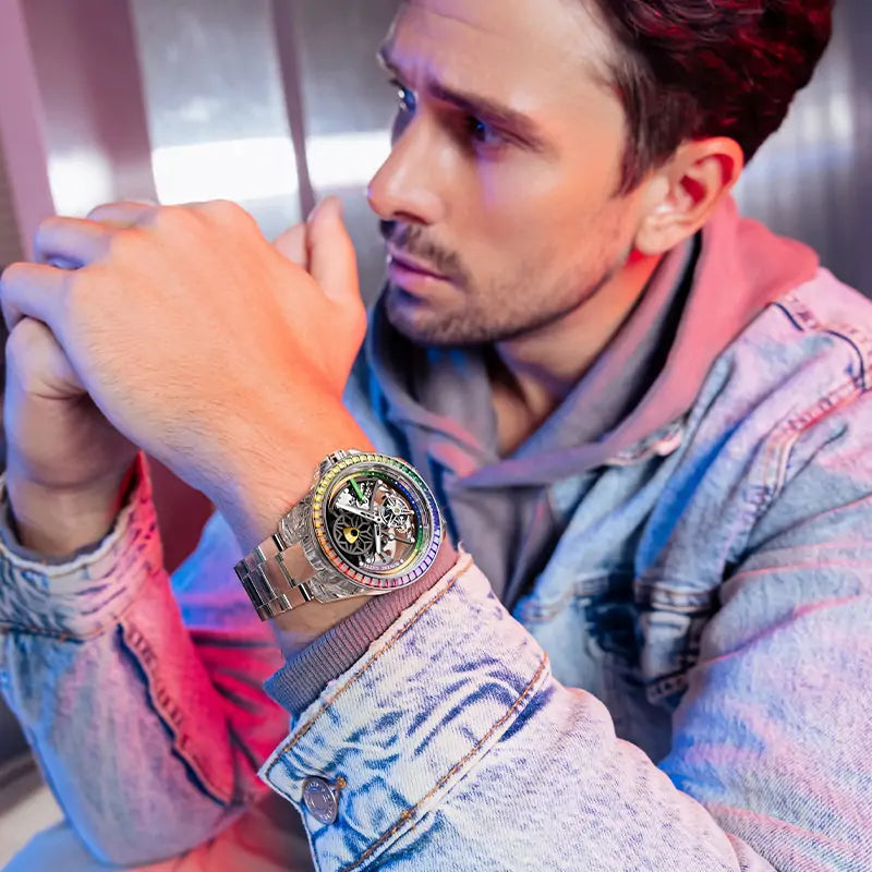 BG7002 Rainbow Bezel Crystal Tourbillon