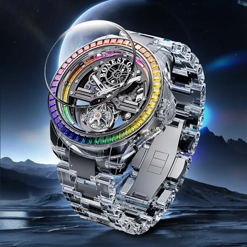BG7007 K9 Crystal Case Tourbillon Watch